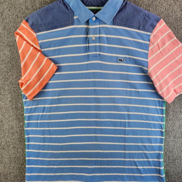 Vineyard Vines Large Multicolor Stripe Color Block Polo Shirt Short Sleeve Patch - Picture 1 of 14